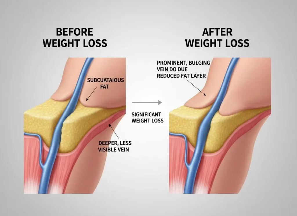 Weight loss and Bulging veins